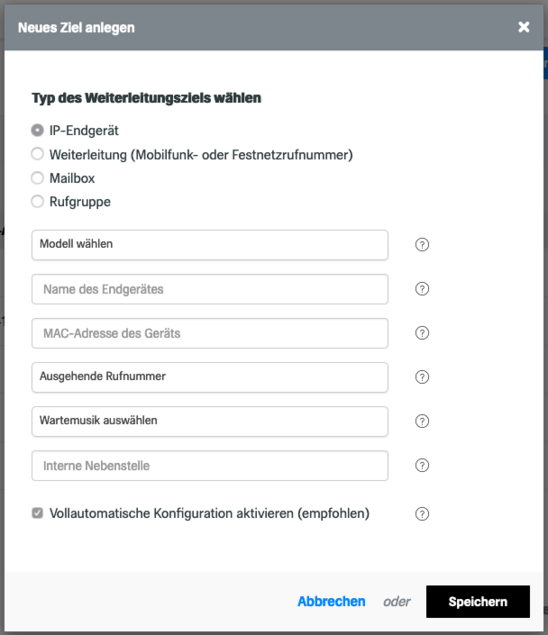 snom D335: Neues Ziel anlegen