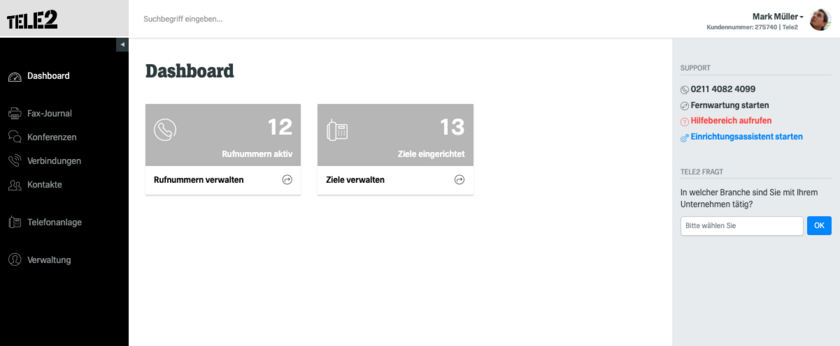 fonial Mitarbeiter-Konto Dashboardelemente
