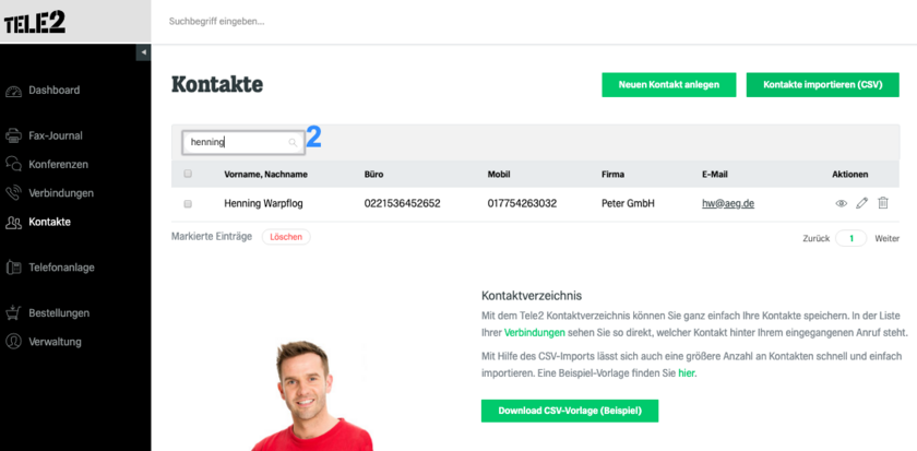 Kundenkonto Kontakt suchen Schritt 2