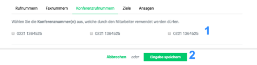 Ansicht fonial Kundenkonto Berechtigung Konferenznummern