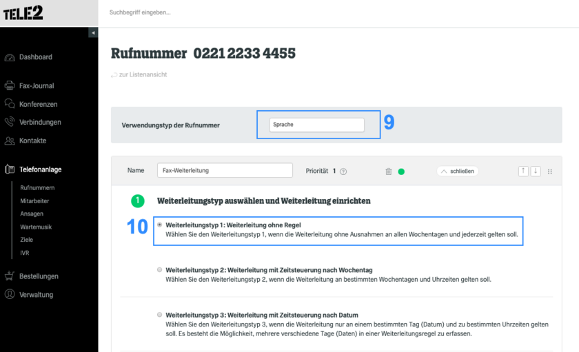 Weiterleitungsziel hinterlegen