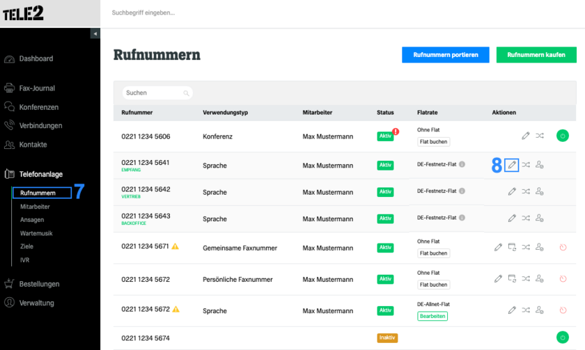 Faxnummer als Weiterleitungsziel