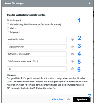Gigaset Maxwell basic als Ziel anlegen