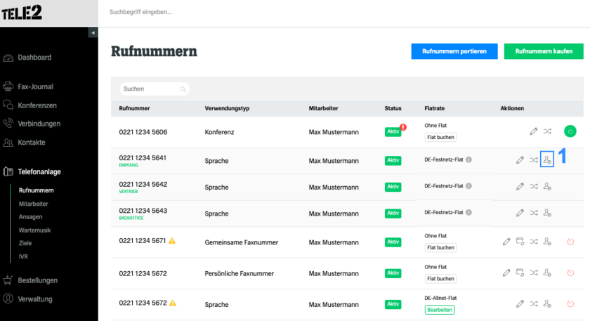 Rufnummern einem Mitarbeiter zuordnen Schritt 1