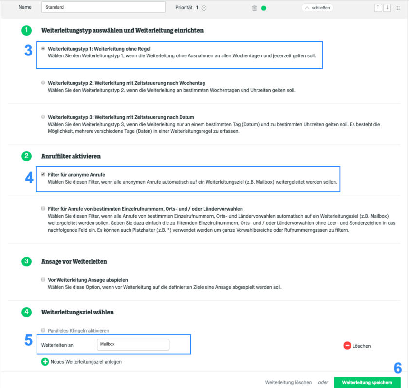 Funktionen Selektive Gesprächsannahme Schritt 4