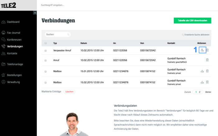 Kontakt aus Verbindungen hinzufügen