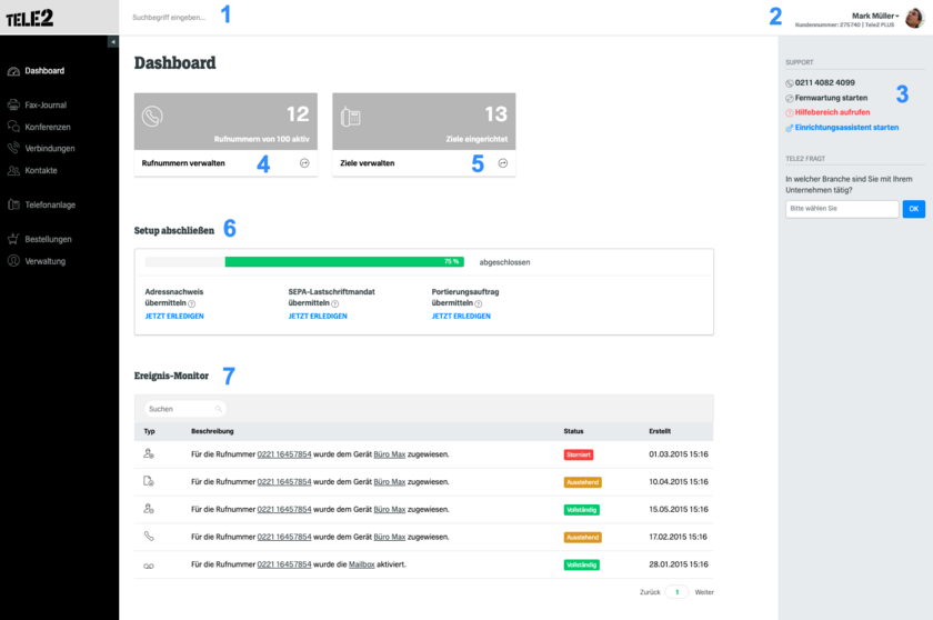 Kundenkonto Dashboard Administratorenansicht