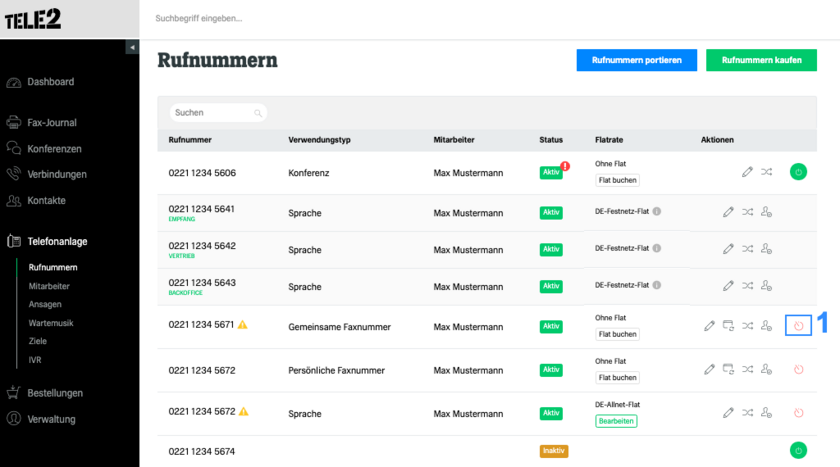 fonial Kundenkonto Rufnummern deaktivieren Schritt 1