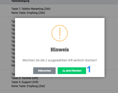 Konfiguration der Anlage IVR löschen Schritt 1