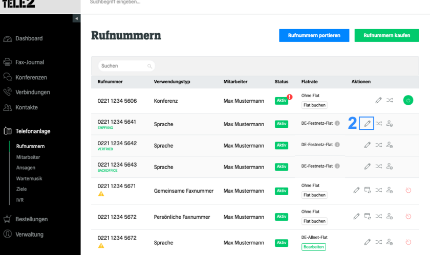 Rufnummer auswählen Sequentielles Klingeln
