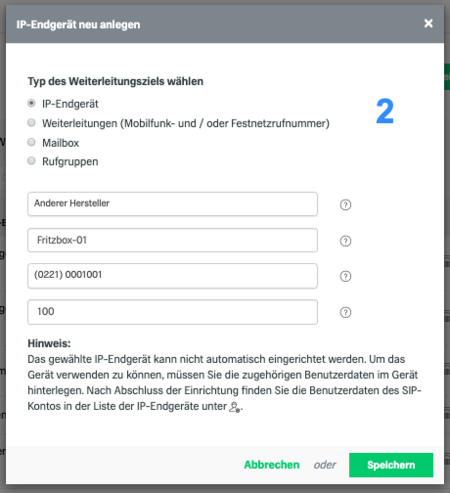 FritzBox: Neues Ziel anlegen