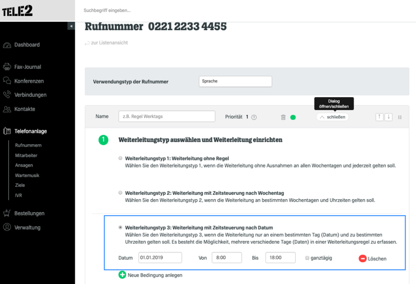 Funktionen Anrufweiterleitung Schritt 3