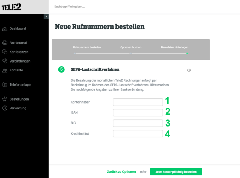 Rechnungsdaten eintragen