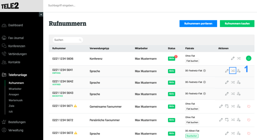 fonial Kundenkonto Rufnummern austauschen Schritt 1