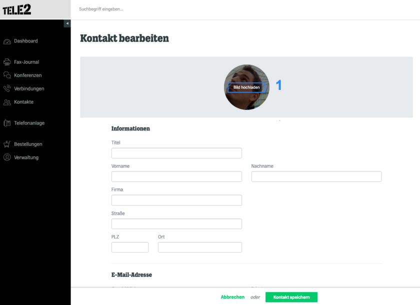 Kundenkonto Kontakte Bild hochladen