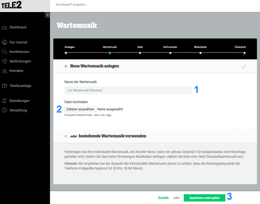 Neue Wartemusik anlegen