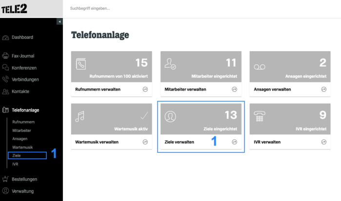 Telefonanlage Ziele einrichten