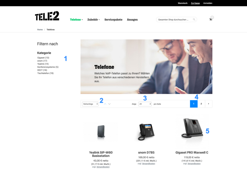 fonial Shop Telefonübersicht