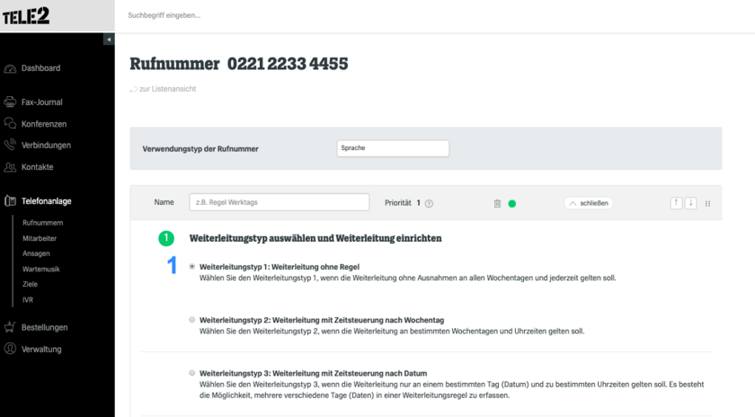 Weiterleitungstyp 1: Weiterleitung ohne Regel