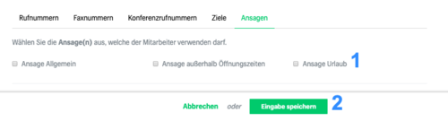 Ansicht fonial Kundenkonto Berechtigung Ansagen
