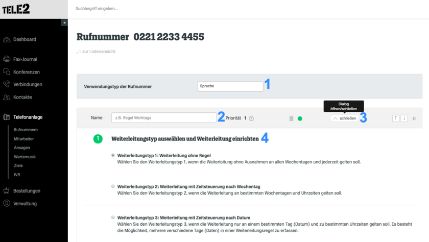 fonial Kundenkonto Weiterleitungsregeln einrichten