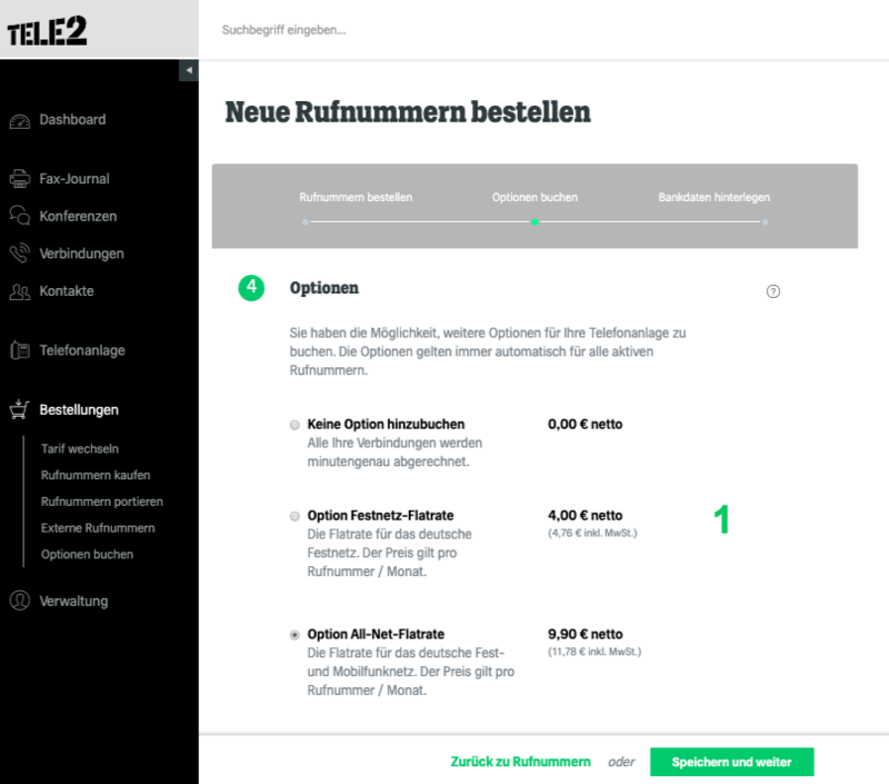fonial Bestellung Optionen buchen